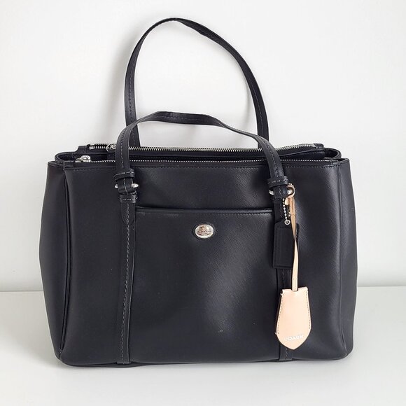 Coach Handbags - Coach Black Peyton Leather Jordan Satchel Tote I Authentic